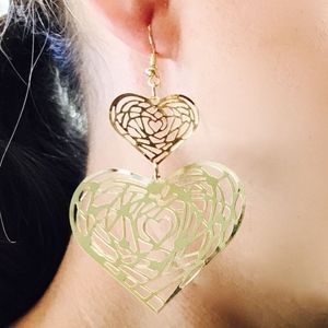 Womens Heart Cutout Gold Hook Earrings